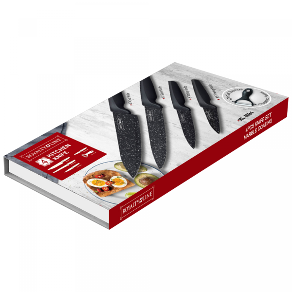 Royalty Line RL-MB4: 4-Delige messenset met marmercoating en gratis keramische dunschiller - Afbeelding 2