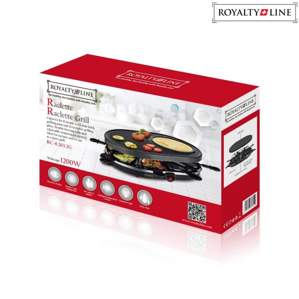 Royalty Line 2 in 1 Elektrische Grill met 8 Stuks Raclette - Afbeelding 3