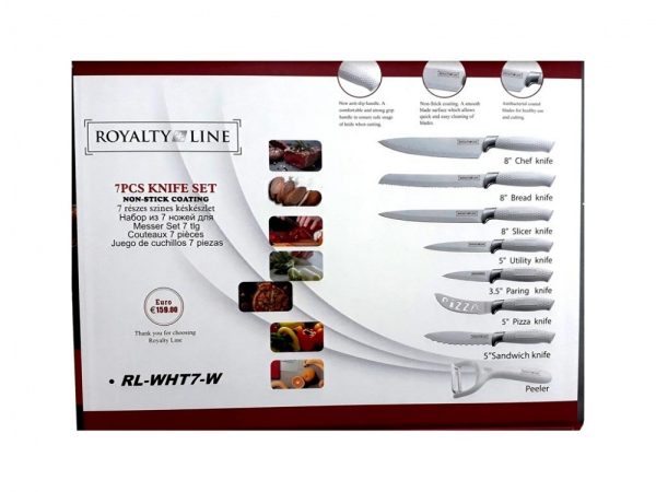 Royalty Line RL-WHT7-W: 7-Delige messenset met antiaanbaklaag en dunschiller - Wit - Afbeelding 2