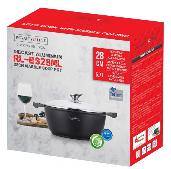 Royalty Line RL-BS28M: Kookpan Met Marmercoating En Glazen Deksel - 28 cm - Afbeelding 2