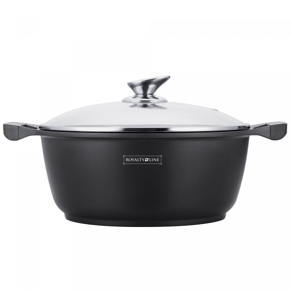 Royalty Line RL-BS28M: Kookpan Met Marmercoating En Glazen Deksel - 28 cm