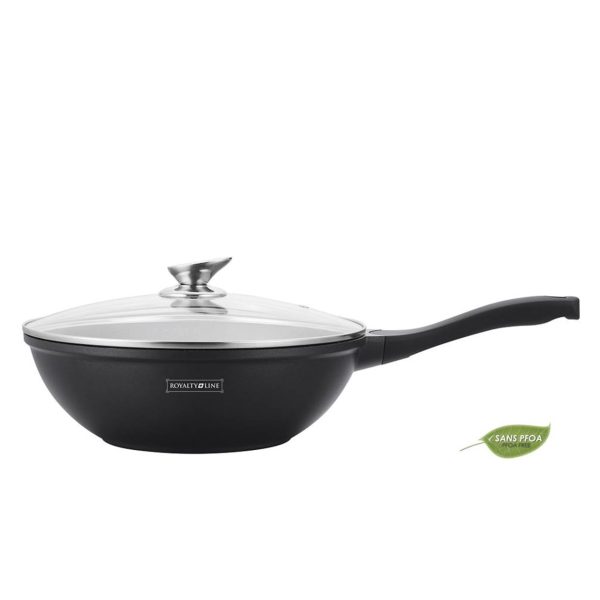 Royalty Line RL-BW32M; 32 cm Marble Coating Wok met glazen afdekplaat