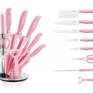 Royalty Line RL-KSS540: 9-Delige Messenblok met Roterende Houder - Roze