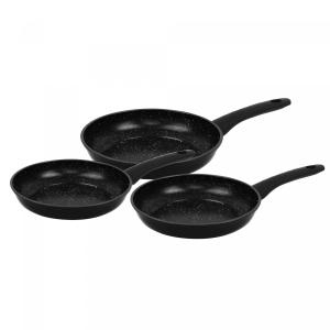 Herzberg HG-04746BLK: 3-Delige Met Marmer Gecoate Gesmede Koekenpannenset - Zwart