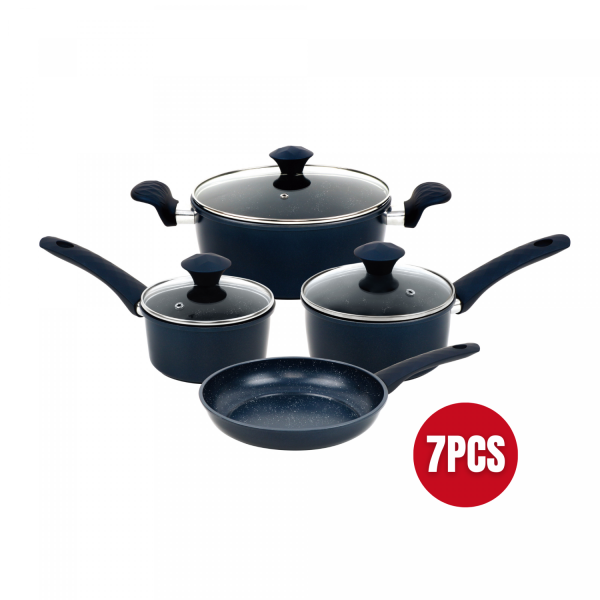 Herzberg HG-04685BLU: 7-Delige Gietijzeren Pannenset Met Marmercoating - Blauw - Afbeelding 3