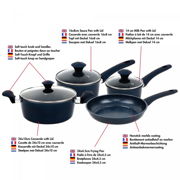 Herzberg HG-04685BLU: 7-Delige Gietijzeren Pannenset Met Marmercoating - Blauw - Afbeelding 4