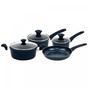 Herzberg HG-04685BLU: 7-Delige Gietijzeren Pannenset Met Marmercoating - Blauw
