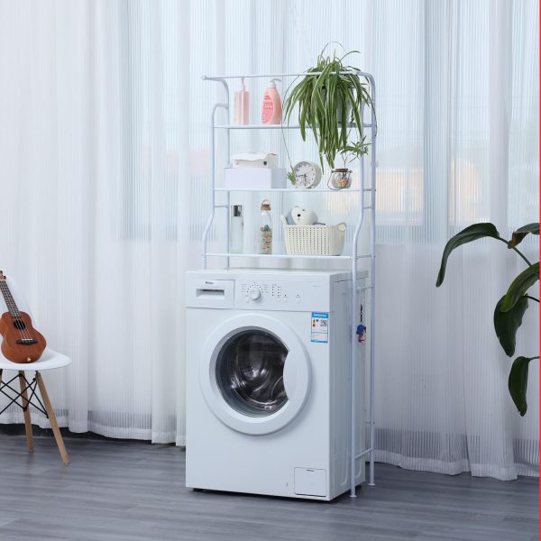 Herzberg HG-03572: 3-Tier Wasmachine en Badkamer Opbergrek met Handdoekhanger - Wit - Afbeelding 3