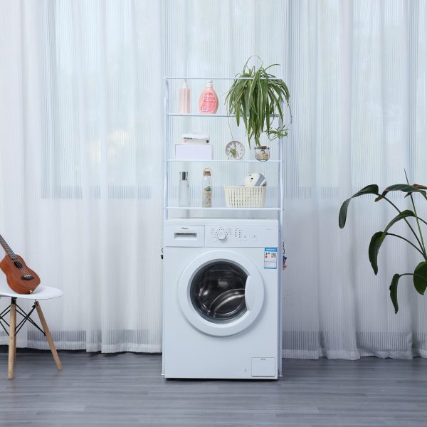 Herzberg HG-03572: 3-Tier Wasmachine en Badkamer Opbergrek met Handdoekhanger - Wit - Afbeelding 2
