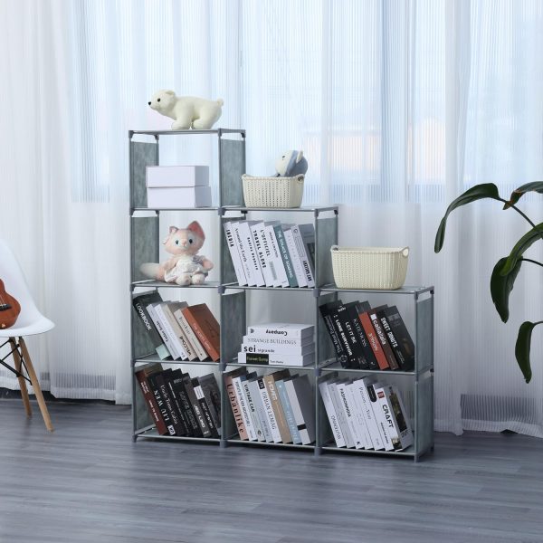 Herzberg HG-03633: 9-Laags Trapplank Boekenkast Opbergrek (125x125cm) - Grijs - Afbeelding 3