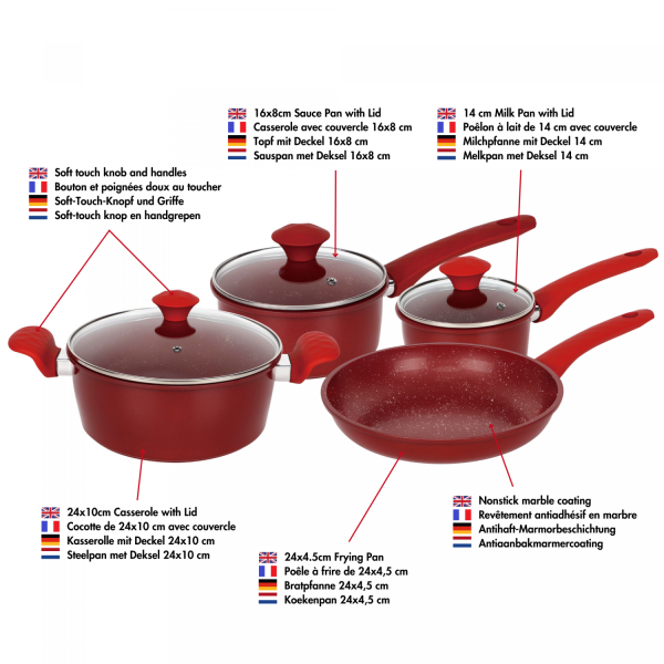 Herzberg HG-04715RED: 7-Delige Gietijzeren Pannenset Met Marmercoating - Zwart - Afbeelding 4