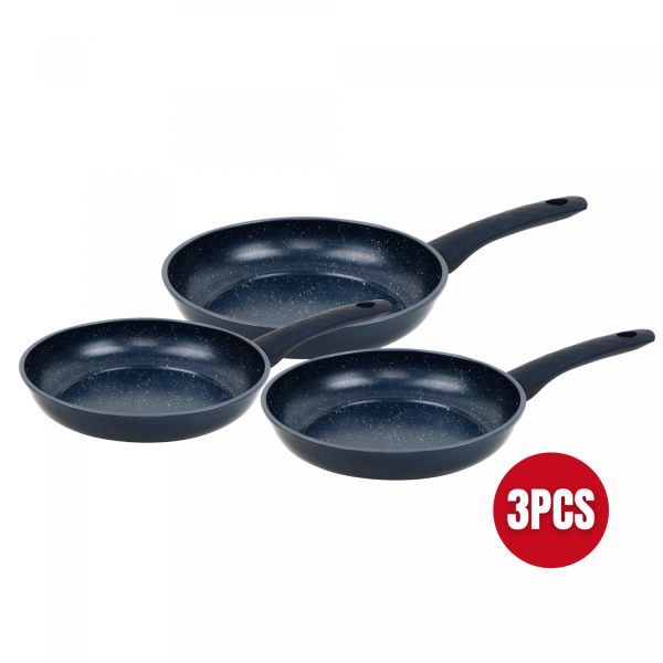 Herzberg HG-04777BLU: 3-Delige Met Marmer Gecoate Gesmede Koekenpannenset - Blauw - Afbeelding 3