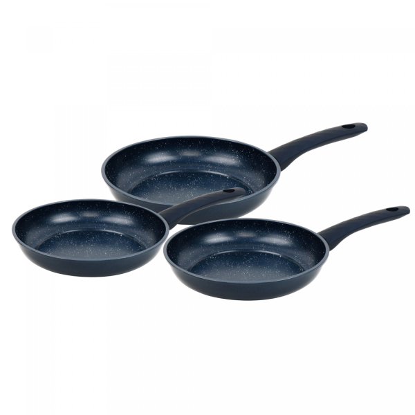 Herzberg HG-04777BLU: 3-Delige Met Marmer Gecoate Gesmede Koekenpannenset - Blauw