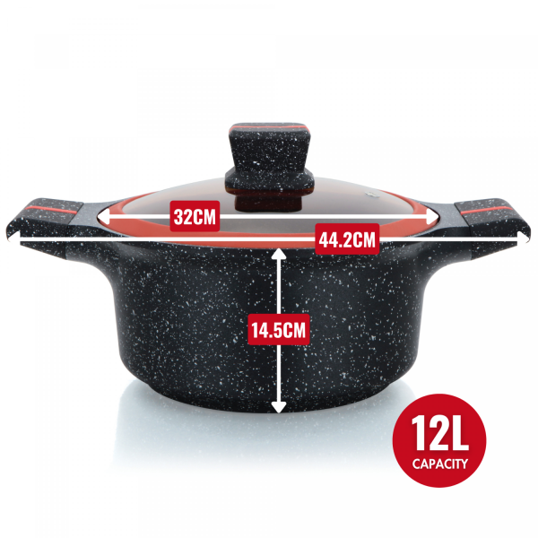 Herzberg HG-RSCAS32: Braadpan Met Granietcoating En Glazen Deksel - 32cm - Afbeelding 4