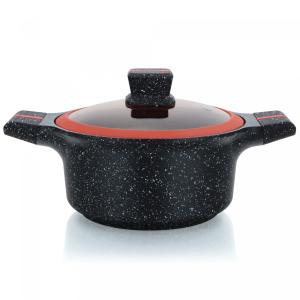 Herzberg HG-RSCAS32: Braadpan Met Granietcoating En Glazen Deksel - 32cm