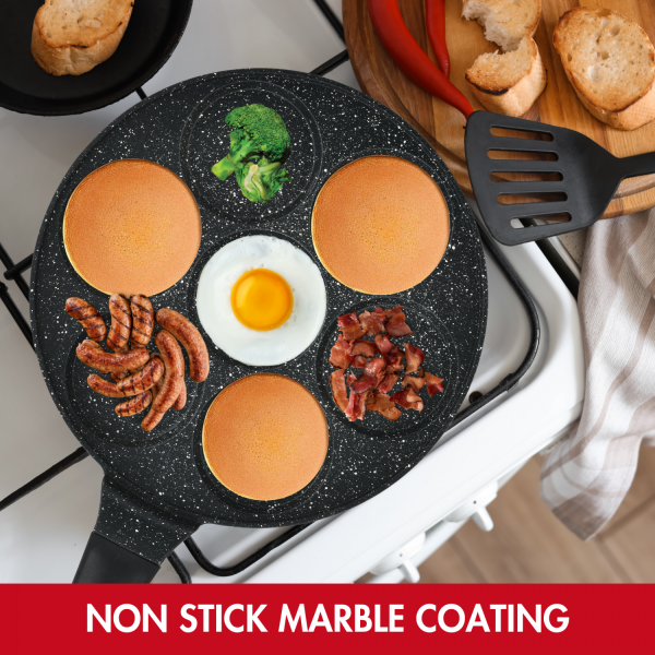 Herzberg HG-CP267HO: 26cm Pannenkoek- En Crêpepan Met Marmeren Coating - 7 Gladde Gleuven - Afbeelding 2