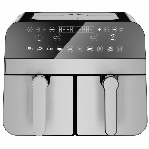 Comfy Nest CN-AFD45NS: 2400W Dubbele Mand Digitale S/S Airfryer - 9L