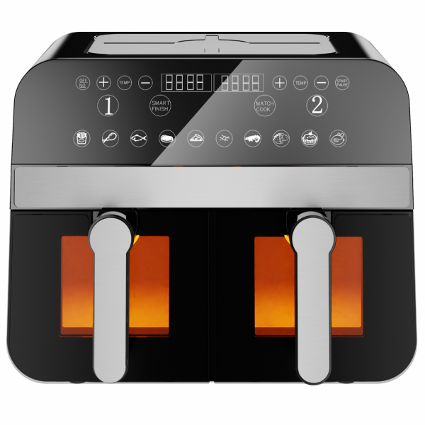 Comfy Nest CN-AFD45WB: 2400W Zwarte Digitale Airfryer met Dubbele Mand en Venster - 9L