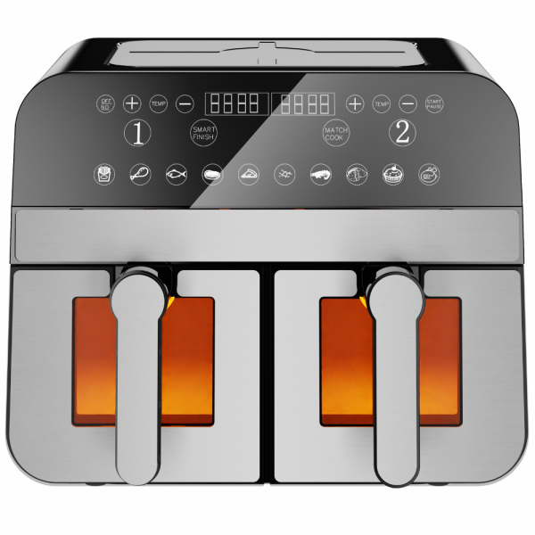 Comfy Nest CN-AFD45WS: 2400W Dubbele Mand Digitale S/S Airfryer met Venster - 9L