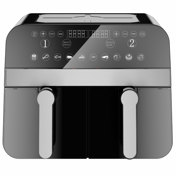 Comfy Nest CN-AFD45NB: 2400W Zwarte Dubbele Mand Digitale Airfryer - 9L
