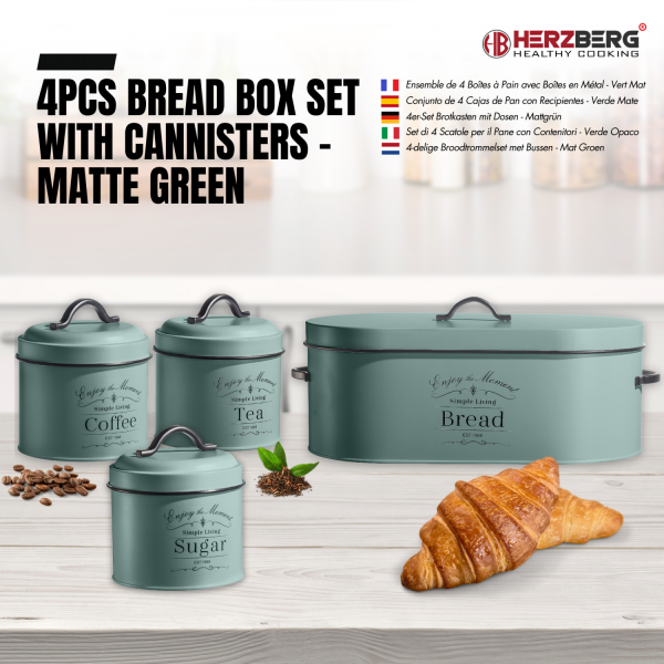 Herzberg HG-04425: 4-delige Vintage Brooddoos en Canister Set - Saliegroen - Afbeelding 2