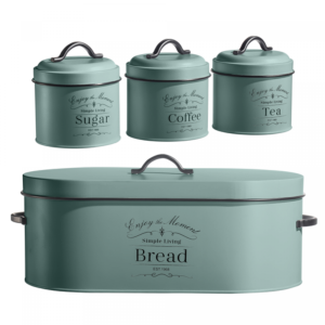 Herzberg HG-04425: 4-delige Vintage Brooddoos en Canister Set - Saliegroen