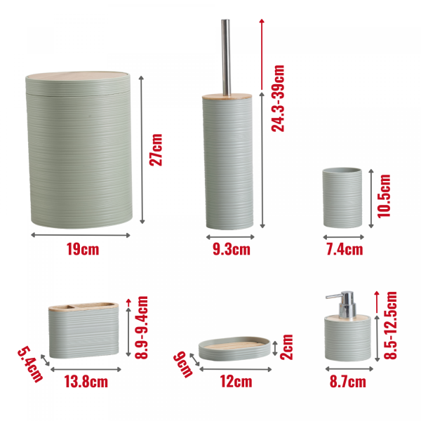 Herzberg HG-04449: 6-Delige Bamboeset - Saliegroen - Afbeelding 4