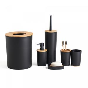 Herzberg HG-04456: 6-delige Bamboeset Voor De Badkamer - Mat Zwart