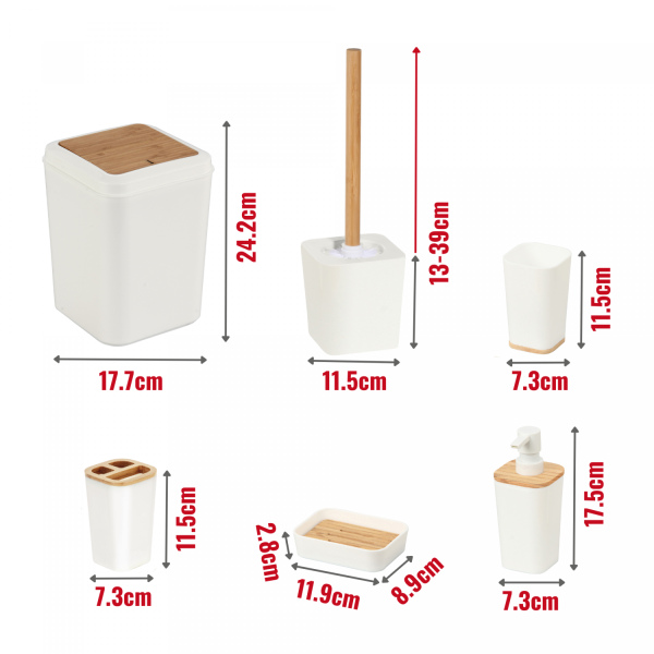 Herzberg HG-04463: 6-delige Bamboeset - Mat Crèmekleurig - Afbeelding 4