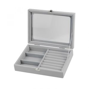 Herzberg HG-05330: Fluwelen Sieraden Organiser met Glazen Deksel, 3 Roosters + 7 Ringen