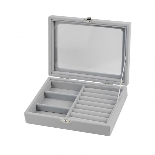 Herzberg HG-05330: Fluwelen Sieraden Organiser met Glazen Deksel, 3 Roosters + 7 Ringen