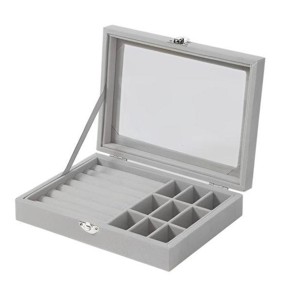 Herzberg HG-05361: Fluwelen Sieraden Organiser met Glazen Deksel - 9 Roosters + 7 Ringen