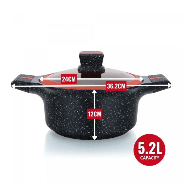 Herzberg HG-RSCAS24: Braadpan Met Granietcoating En Glazen Deksel - 24cm - Afbeelding 3