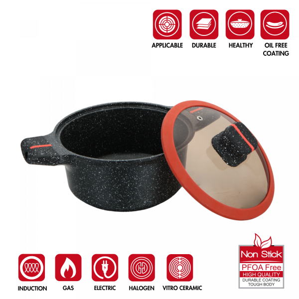 Herzberg HG-RSCAS24: Braadpan Met Granietcoating En Glazen Deksel - 24cm - Afbeelding 4