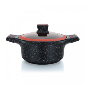 Herzberg HG-RSCAS24: Braadpan Met Granietcoating En Glazen Deksel - 24cm