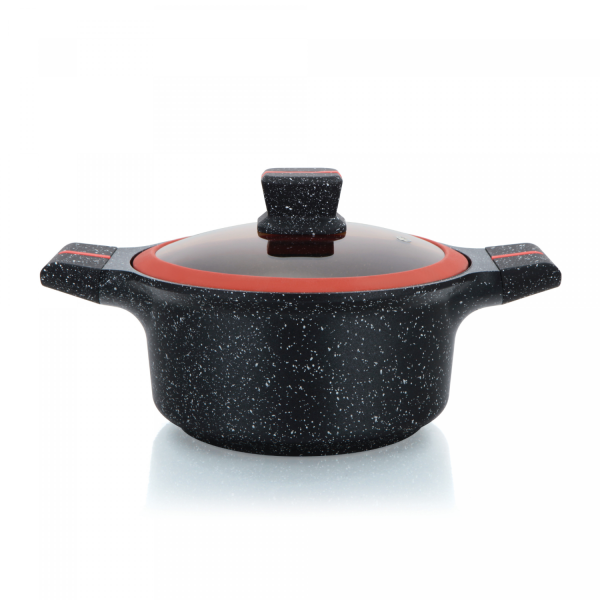 Herzberg HG-RSCAS24: Braadpan Met Granietcoating En Glazen Deksel - 24cm