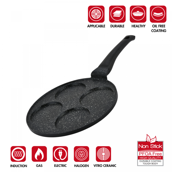 Hezberg HG-CP264HO: 26cm Pannenkoek- En Crêpepan Met Marmeren Coating - 4 Gleuven - Afbeelding 4