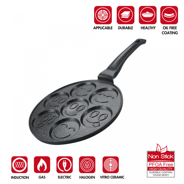 Herzberg HG-CP267SML: 26cm Pannenkoek- En Crêpepan Met Marmeren Coating - 7 Smiley Emoji - Afbeelding 4