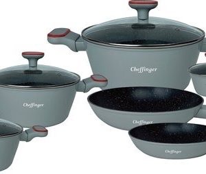 Cheffinger CF-FA2010GRY: 10-delige pannenset met marmercoating
