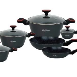 Cheffinger CF-FA2010BLK: 10-delige marmeren kookgerei - zwart