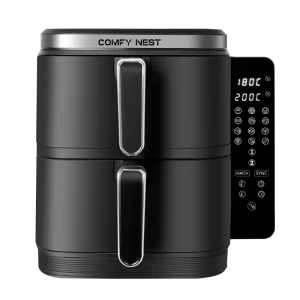 Comfy Nest CN-06177: 2800W Airfryer Met Dubbele Mand en Digitaal Opvouwbaar Zijpaneel - 11L