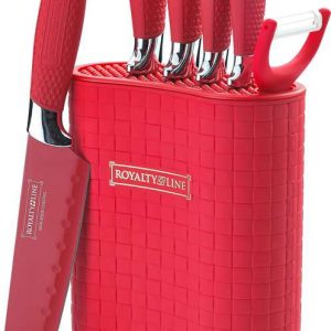 Royalty Line RL-6MSTR: 7-delige antiaanbakmessenset met blok - Rood