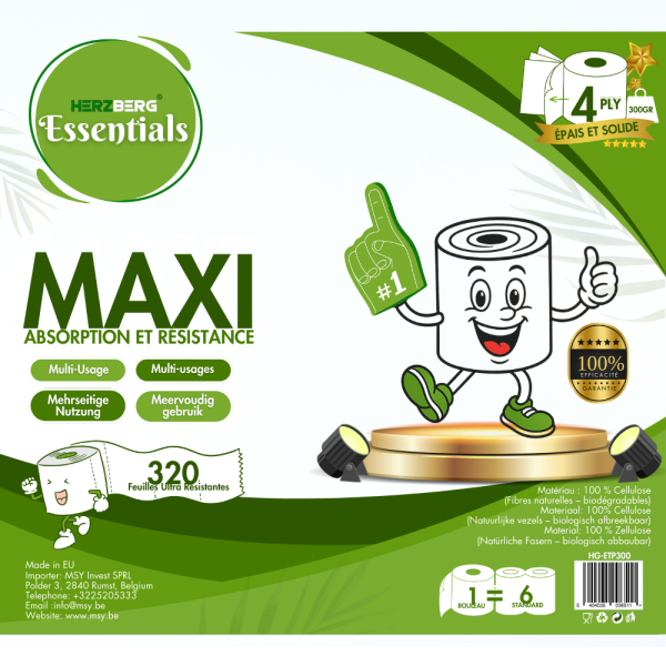 Herzberg Essentials HG-ETP300: Pak van 6 ongeparfumeerde 4-laags biologisch afbreekbare cellulose papieren handdoekrollen - Afbeelding 2