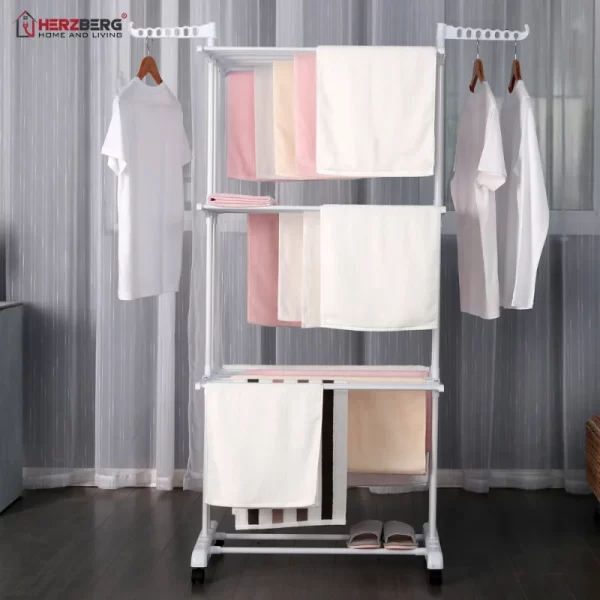 Herzberg HG-8034WHT: Moving Clothes Rack - Wit - Afbeelding 3